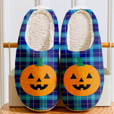 Clan McKerrell Tartan Halloween Pumpkin Slippers, Fluffy Spooky Slippers NS82 McKerrell Tartan Tartan Halloween