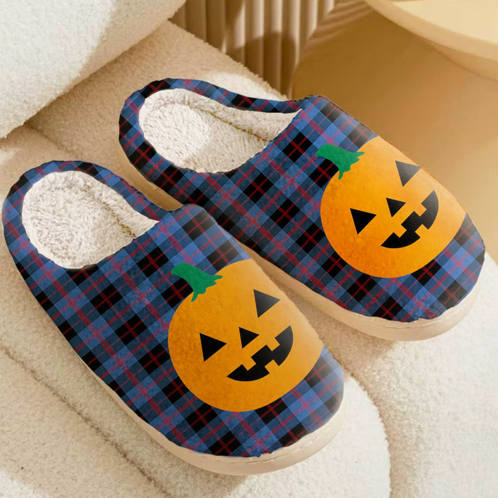 Clan Maule Tartan Halloween Pumpkin Slippers, Fluffy Spooky Slippers OK48 Maule Tartan Tartan Halloween