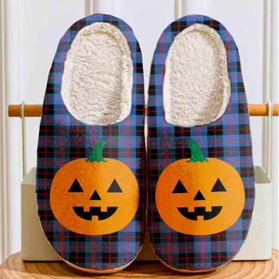 Clan Maule Tartan Halloween Pumpkin Slippers, Fluffy Spooky Slippers