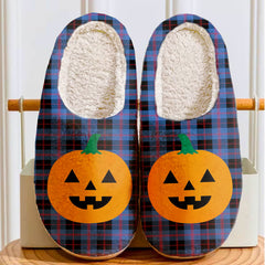 Clan Maule Tartan Halloween Pumpkin Slippers, Fluffy Spooky Slippers OK48 Maule Tartan Tartan Halloween