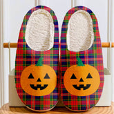 Clan MacPherson Modern Tartan Halloween Pumpkin Slippers, Fluffy Spooky Slippers HJ23 MacPherson Modern Tartan Tartan Halloween