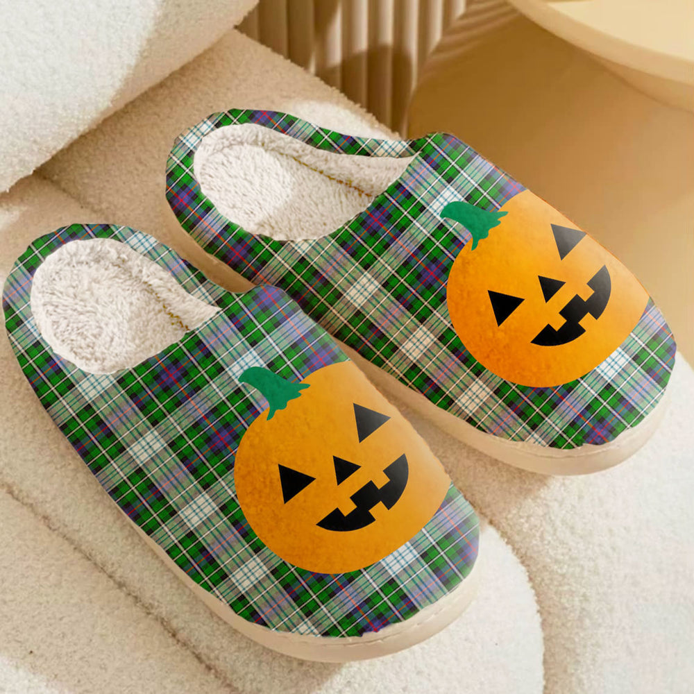 Clan MacKenzie Dress Modern Tartan Halloween Pumpkin Slippers, Fluffy Spooky Slippers BL48 MacKenzie Dress Modern Tartan Tartan Halloween