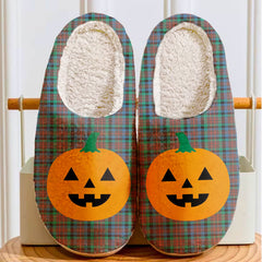 Clan MacDuff Hunting Ancient Tartan Halloween Pumpkin Slippers, Fluffy Spooky Slippers OV73 MacDuff Hunting Ancient Tartan Tartan Halloween