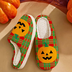 Clan MacGregor Modern Tartan Halloween Pumpkin Slippers, Fluffy Spooky Slippers LM77 MacGregor Modern Tartan Tartan Halloween