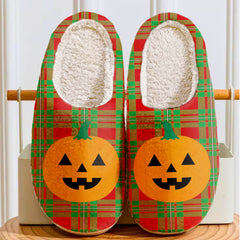 Clan MacGregor Modern Tartan Halloween Pumpkin Slippers, Fluffy Spooky Slippers LM77 MacGregor Modern Tartan Tartan Halloween