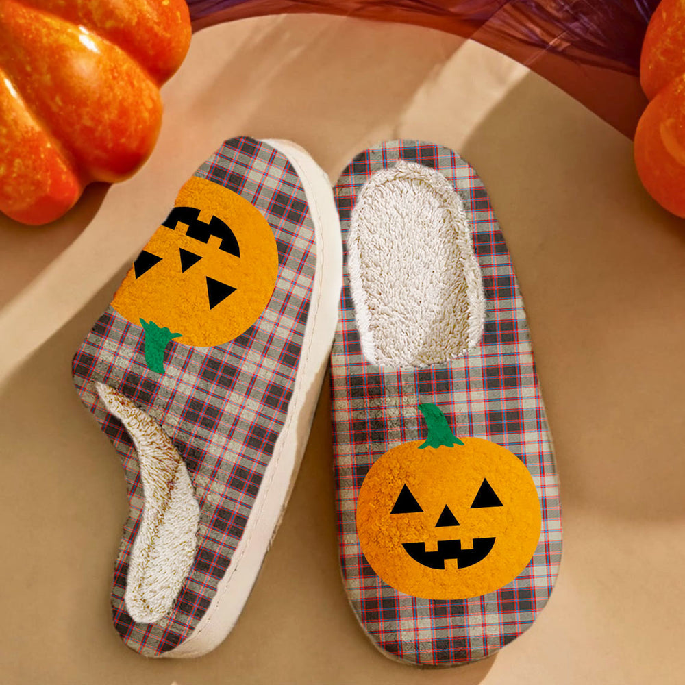 Clan MacPherson Hunting Ancient Tartan Halloween Pumpkin Slippers, Fluffy Spooky Slippers NB21 MacPherson Hunting Ancient Tartan Tartan Halloween