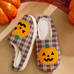 Clan MacPherson Hunting Ancient Tartan Halloween Pumpkin Slippers, Fluffy Spooky Slippers NB21 MacPherson Hunting Ancient Tartan Tartan Halloween