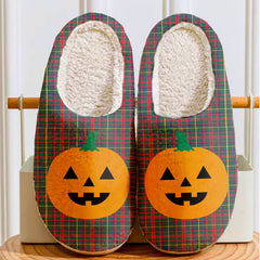 Clan MacKintosh Hunting Modern Tartan Halloween Pumpkin Slippers, Fluffy Spooky Slippers JV36 MacKintosh Hunting Modern Tartan Tartan Halloween