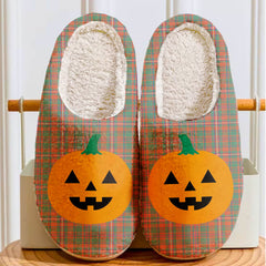 Clan MacKinnon Ancient Tartan Halloween Pumpkin Slippers, Fluffy Spooky Slippers QG19 MacKinnon Ancient Tartan Tartan Halloween