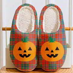 Clan MacLean of Duart Ancient Tartan Halloween Pumpkin Slippers, Fluffy Spooky Slippers UO94 MacLean of Duart Ancient Tartan Tartan Halloween