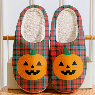 Clan MacDuff Modern Tartan Halloween Pumpkin Slippers, Fluffy Spooky Slippers