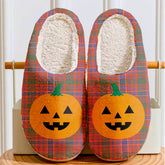 Clan MacRae Ancient Tartan Halloween Pumpkin Slippers, Fluffy Spooky Slippers OM77 MacRae Ancient Tartan Tartan Halloween