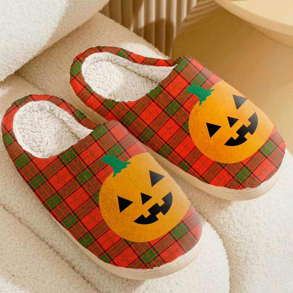 Clan Maxtone Tartan Halloween Pumpkin Slippers, Fluffy Spooky Slippers BO50 Maxtone Tartan Tartan Halloween