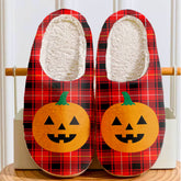 Clan MacIver Modern Tartan Halloween Pumpkin Slippers, Fluffy Spooky Slippers ZW46 MacIver Modern Tartan Tartan Halloween