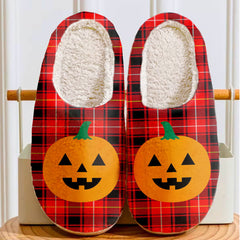 Clan MacIver Modern Tartan Halloween Pumpkin Slippers, Fluffy Spooky Slippers ZW46 MacIver Modern Tartan Tartan Halloween