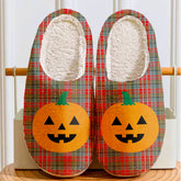 Clan MacPherson Weathered Tartan Halloween Pumpkin Slippers, Fluffy Spooky Slippers QL42 MacPherson Weathered Tartan Tartan Halloween