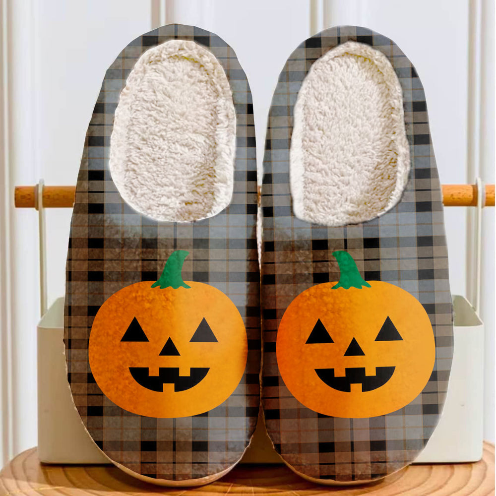 Clan MacKay Weathered Tartan Halloween Pumpkin Slippers, Fluffy Spooky Slippers AV98 MacKay Weathered Tartan Tartan Halloween