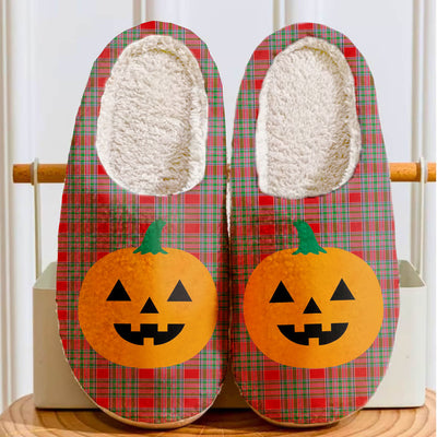 Clan MacBain Tartan Halloween Pumpkin Slippers, Fluffy Spooky Slippers