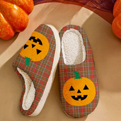 Clan MacKintosh Hunting Weathered Tartan Halloween Pumpkin Slippers, Fluffy Spooky Slippers NT88 MacKintosh Hunting Weathered Tartan Tartan Halloween