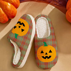 Clan MacGillivray Hunting Ancient Tartan Halloween Pumpkin Slippers, Fluffy Spooky Slippers QD85 MacGillivray Hunting Ancient Tartan Tartan Halloween