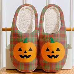 Clan MacGillivray Hunting Ancient Tartan Halloween Pumpkin Slippers, Fluffy Spooky Slippers QD85 MacGillivray Hunting Ancient Tartan Tartan Halloween