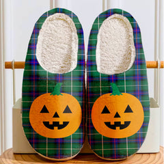 Clan MacDonald of the Isles Hunting Modern Tartan Halloween Pumpkin Slippers, Fluffy Spooky Slippers SV31 MacDonald of the Isles Hunting Modern Tartan Tartan Halloween