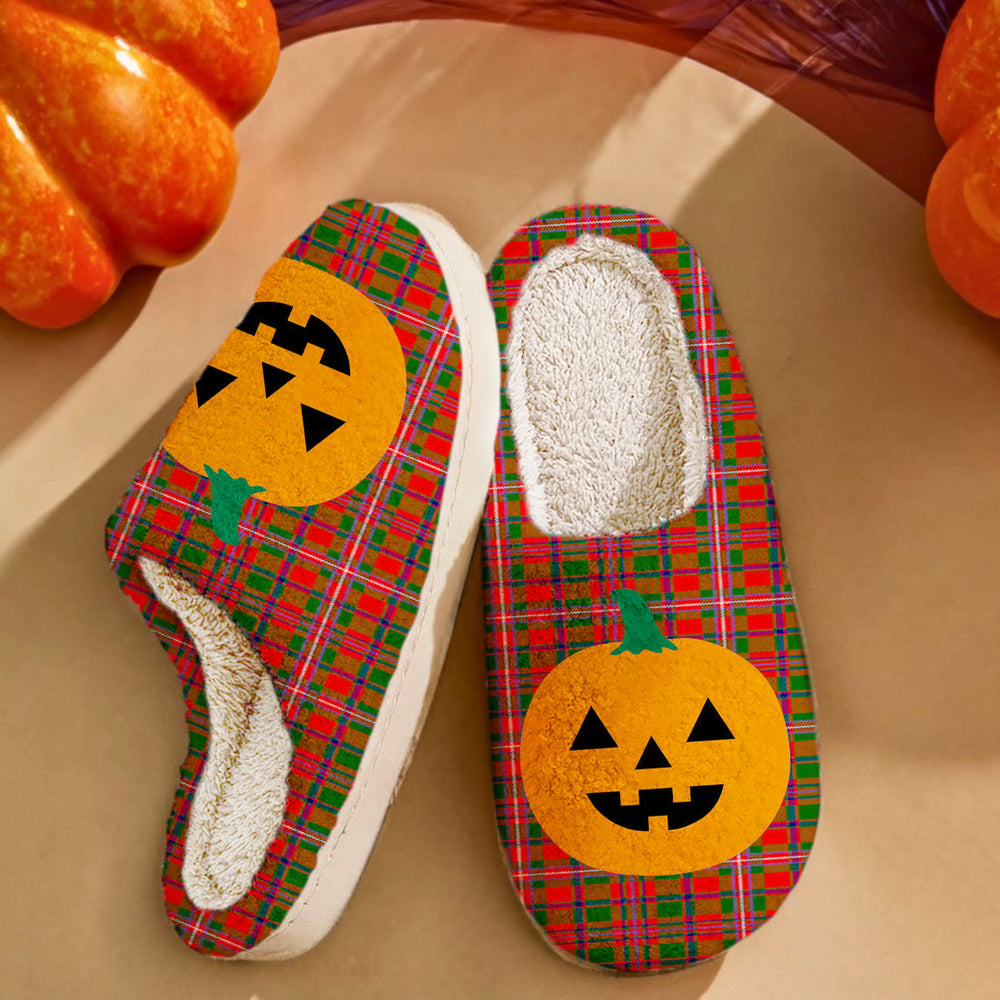 Clan MacKinnon Modern Tartan Halloween Pumpkin Slippers, Fluffy Spooky Slippers OK99 MacKinnon Modern Tartan Tartan Halloween