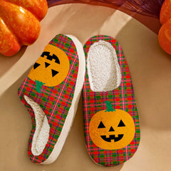 Clan MacKinnon Modern Tartan Halloween Pumpkin Slippers, Fluffy Spooky Slippers OK99 MacKinnon Modern Tartan Tartan Halloween