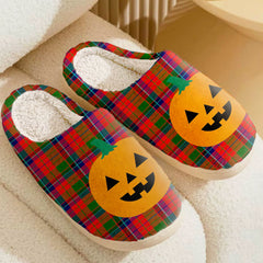 Clan Macnicol Tartan Halloween Pumpkin Slippers, Fluffy Spooky Slippers MQ13 Macnicol Tartan Tartan Halloween