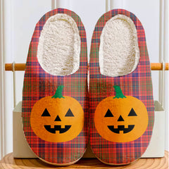 Clan Lumsden Modern Tartan Halloween Pumpkin Slippers, Fluffy Spooky Slippers WI70 Lumsden Modern Tartan Tartan Halloween