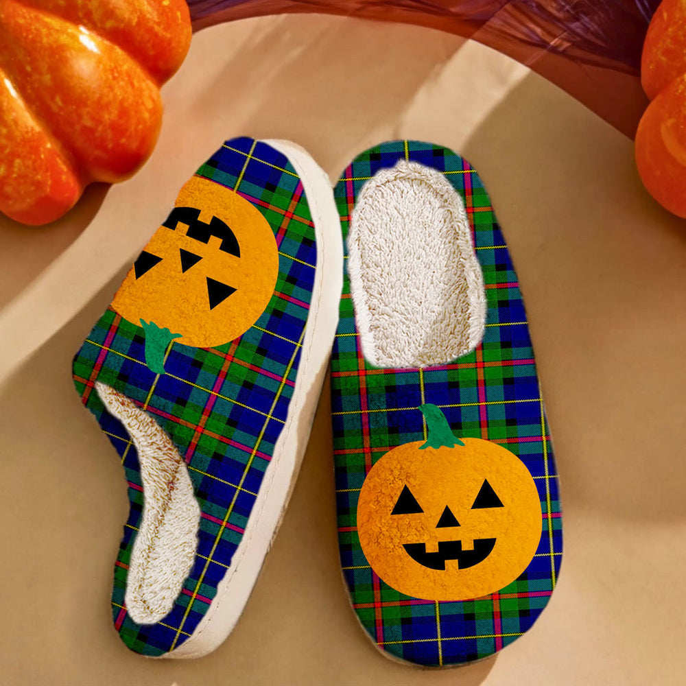 Clan MacLeod of Harris Modern Tartan Halloween Pumpkin Slippers, Fluffy Spooky Slippers BC24 MacLeod of Harris Modern Tartan Tartan Halloween