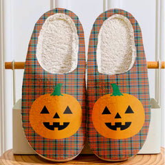 Clan MacNaughton Ancient Tartan Halloween Pumpkin Slippers, Fluffy Spooky Slippers CD87 MacNaughton Ancient Tartan Tartan Halloween