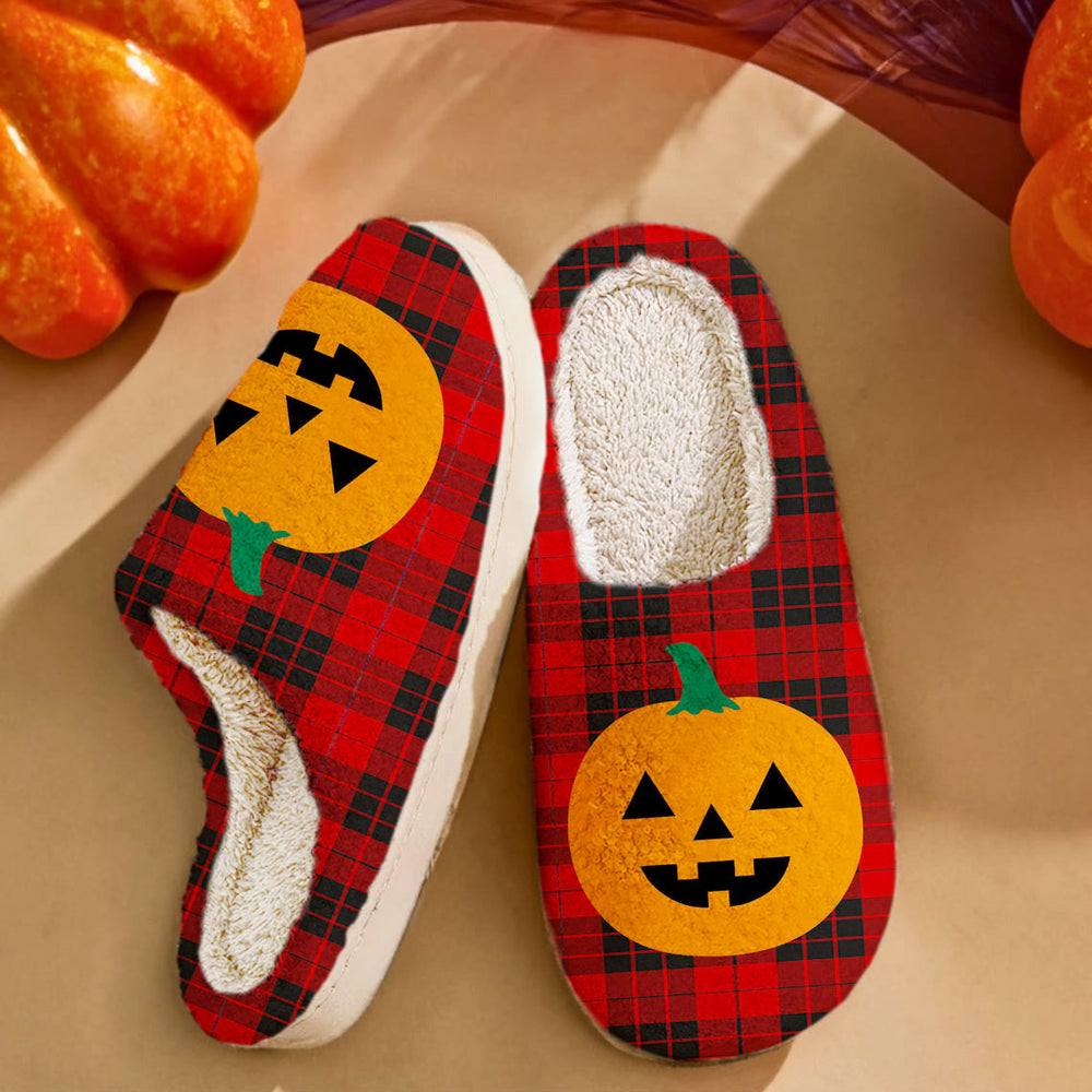 Clan MacLeod of Raasay Tartan Halloween Pumpkin Slippers, Fluffy Spooky Slippers MJ63 MacLeod of Raasay Tartan Tartan Halloween