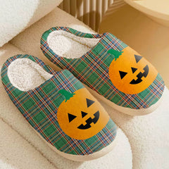 Clan MacFarlane Hunting Ancient Tartan Halloween Pumpkin Slippers, Fluffy Spooky Slippers IE68 MacFarlane Hunting Ancient Tartan Tartan Halloween