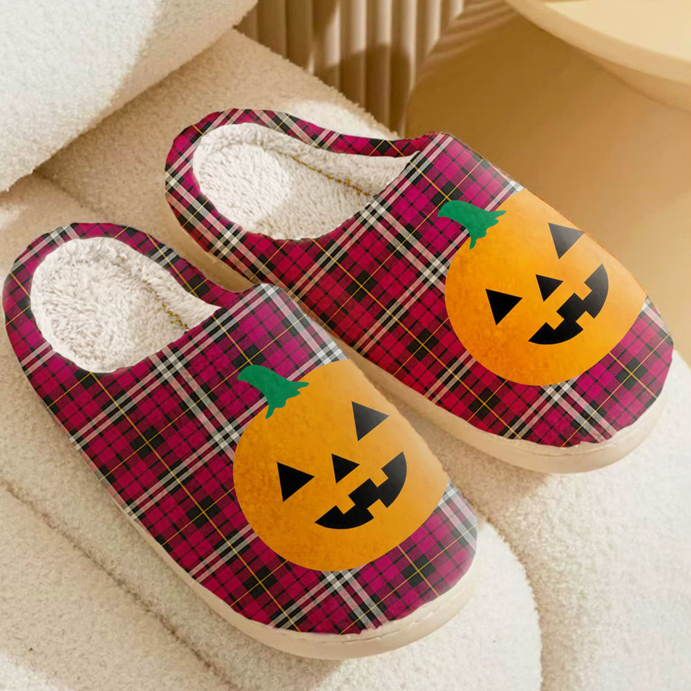 Clan Little Tartan Halloween Pumpkin Slippers, Fluffy Spooky Slippers FY90 Little Tartan Tartan Halloween