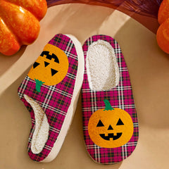 Clan Little Tartan Halloween Pumpkin Slippers, Fluffy Spooky Slippers FY90 Little Tartan Tartan Halloween