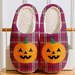 Clan Little Tartan Halloween Pumpkin Slippers, Fluffy Spooky Slippers FY90 Little Tartan Tartan Halloween