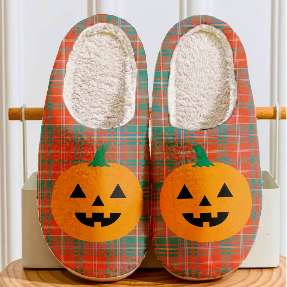 Clan MacDougall Ancient Tartan Halloween Pumpkin Slippers, Fluffy Spooky Slippers KW28 MacDougall Ancient Tartan Tartan Halloween