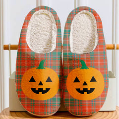Clan MacDougall Ancient Tartan Halloween Pumpkin Slippers, Fluffy Spooky Slippers KW28 MacDougall Ancient Tartan Tartan Halloween