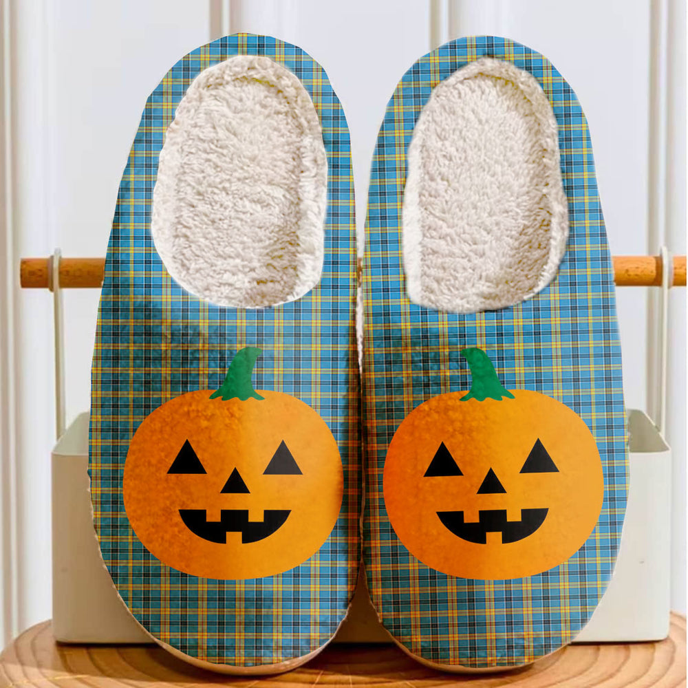 Clan Laing Tartan Halloween Pumpkin Slippers, Fluffy Spooky Slippers VQ67 Laing Tartan Tartan Halloween