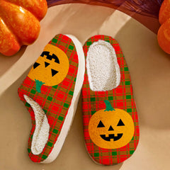 Clan MacQuarrie Modern Tartan Halloween Pumpkin Slippers, Fluffy Spooky Slippers FC28 MacQuarrie Modern Tartan Tartan Halloween