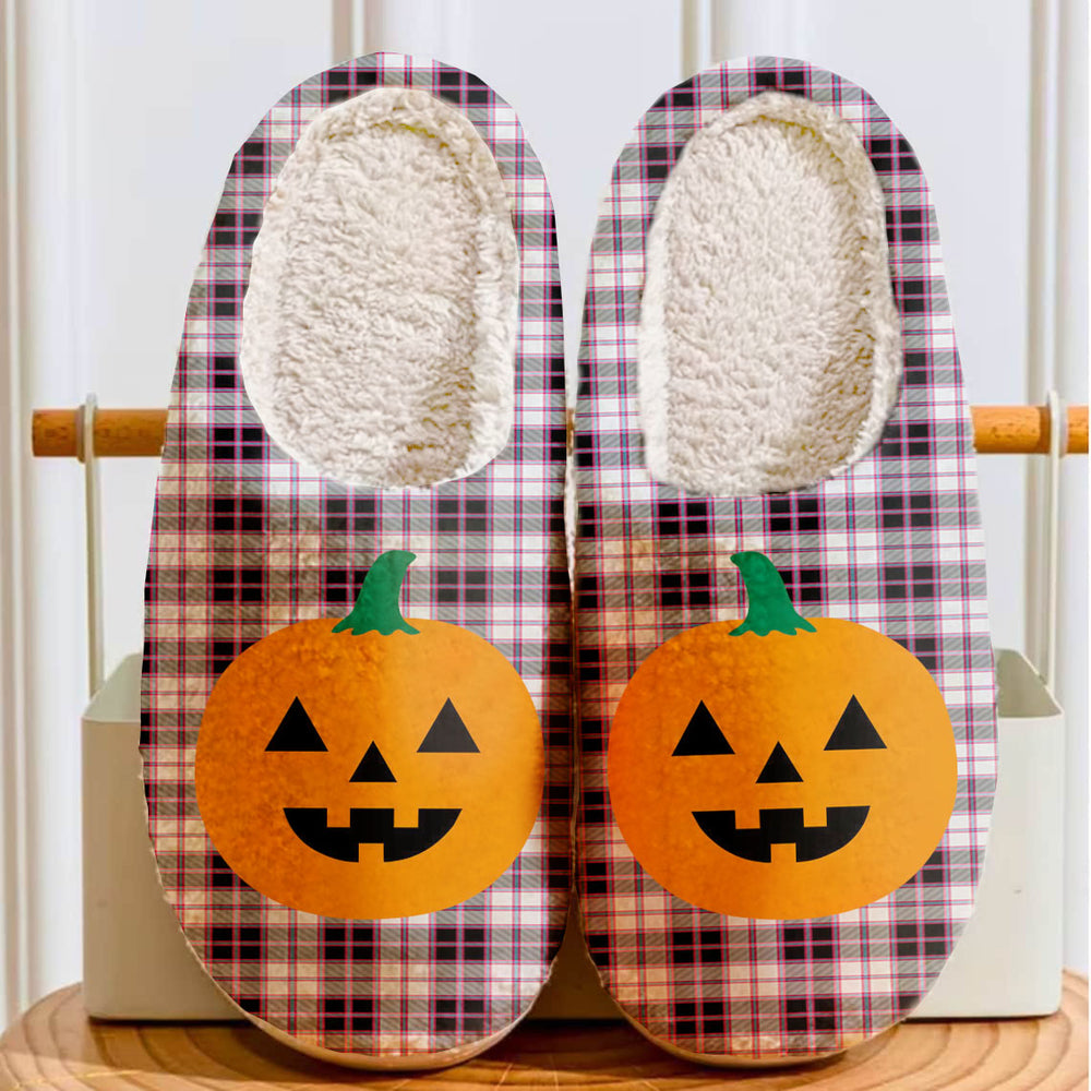 Clan MacPherson Hunting Modern Tartan Halloween Pumpkin Slippers, Fluffy Spooky Slippers YQ85 MacPherson Hunting Modern Tartan Tartan Halloween