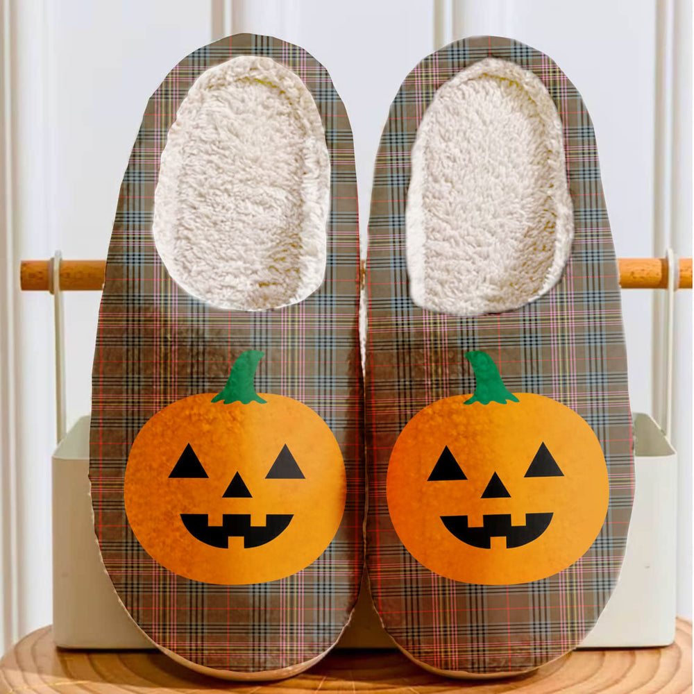 Clan Kennedy Weathered Tartan Halloween Pumpkin Slippers, Fluffy Spooky Slippers IM69 Kennedy Weathered Tartan Tartan Halloween