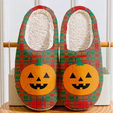 Clan McIlvian Tartan Halloween Pumpkin Slippers, Fluffy Spooky Slippers MF64 McIlvian Tartan Tartan Halloween