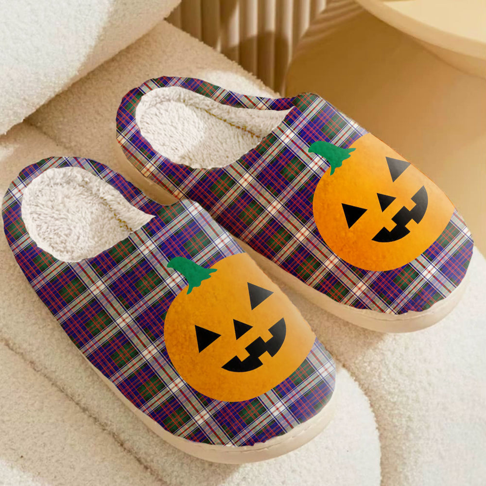 Clan MacDonald Dress Modern Tartan Halloween Pumpkin Slippers, Fluffy Spooky Slippers TZ45 MacDonald Dress Modern Tartan Tartan Halloween