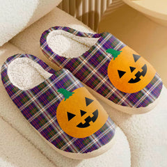 Clan MacDonald Dress Modern Tartan Halloween Pumpkin Slippers, Fluffy Spooky Slippers TZ45 MacDonald Dress Modern Tartan Tartan Halloween