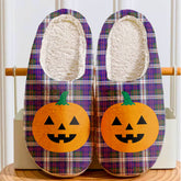 Clan MacDonald Dress Modern Tartan Halloween Pumpkin Slippers, Fluffy Spooky Slippers TZ45 MacDonald Dress Modern Tartan Tartan Halloween