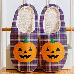 Clan MacDonald Dress Modern Tartan Halloween Pumpkin Slippers, Fluffy Spooky Slippers TZ45 MacDonald Dress Modern Tartan Tartan Halloween