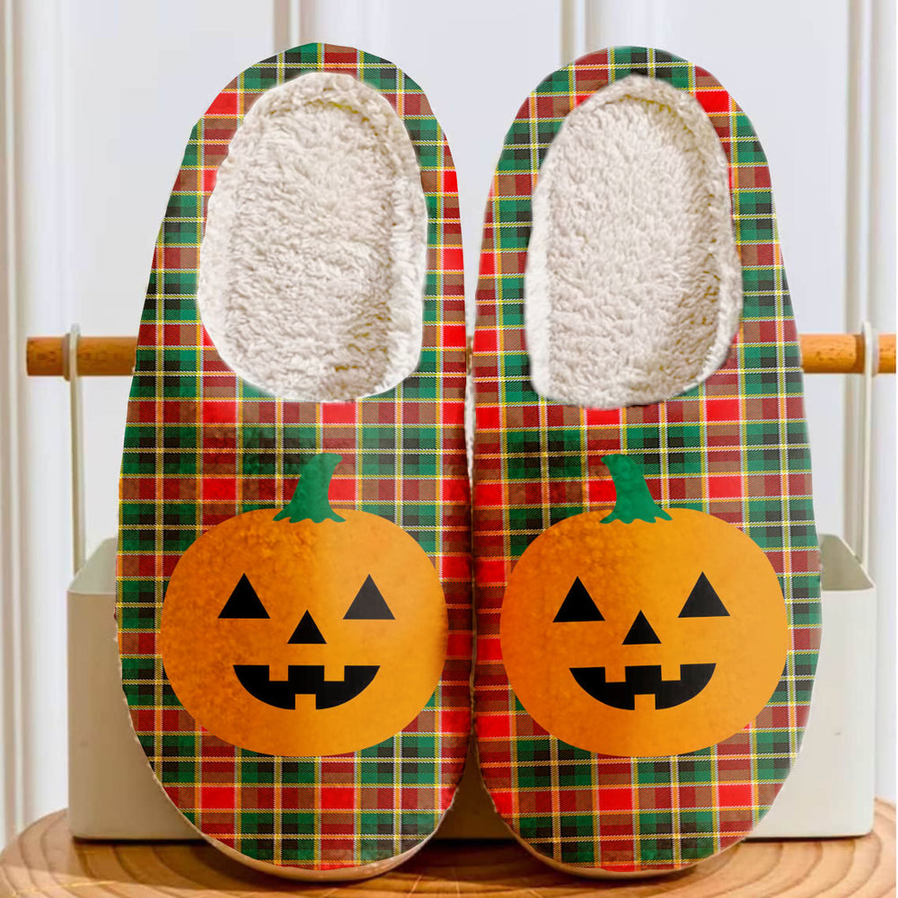 Clan MacLachlan Hunting Modern Tartan Halloween Pumpkin Slippers, Fluffy Spooky Slippers QT45 MacLachlan Hunting Modern Tartan Tartan Halloween
