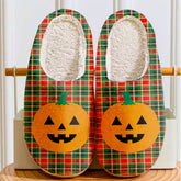 Clan MacLachlan Hunting Modern Tartan Halloween Pumpkin Slippers, Fluffy Spooky Slippers QT45 MacLachlan Hunting Modern Tartan Tartan Halloween